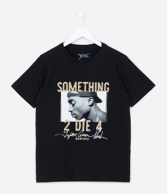 Camiseta Infantil Manga Curta com Estampa do 2Pac - Tam 5/6 a 13/14 anos