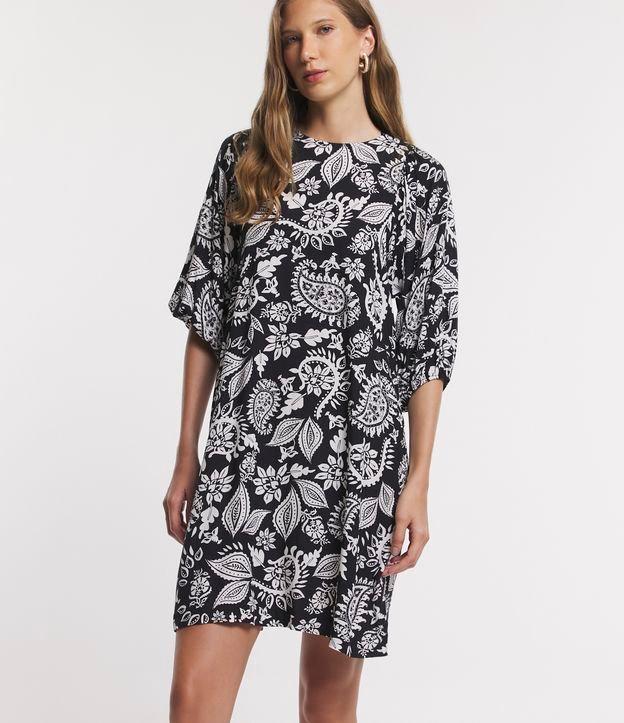 Vestido Curto em Viscose Estampa Floral Paisley com Manga Bufante - 1