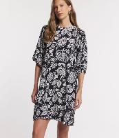 Vestido Curto em Viscose Estampa Floral Paisley com Manga Bufante - 1