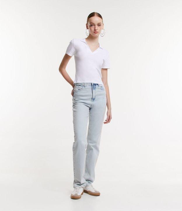 Calça Reta em Jeans Marmorizado - 1