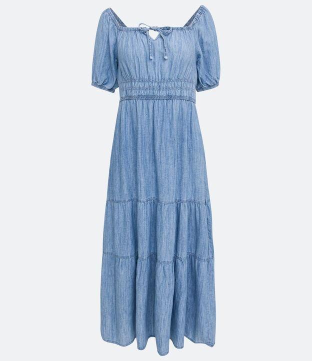 Vestido Midi Jeans com Manga Bufante e Marias na Saia - 2