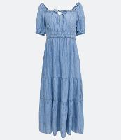 Vestido Midi Jeans com Manga Bufante e Marias na Saia - 2