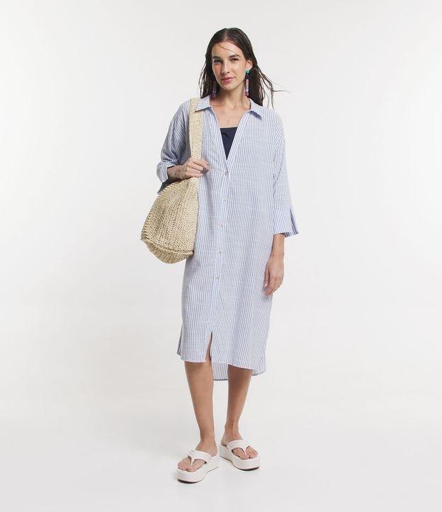 Saída de Praia Chemise Midi em Viscose com Estampa Listrada - 1