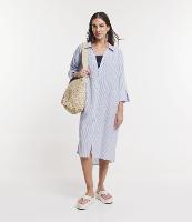 Saída de Praia Chemise Midi em Viscose com Estampa Listrada - 1