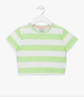 Blusa Cropped Infantil Canelada com Estampa de Listras - Tam 5 a 14 anos