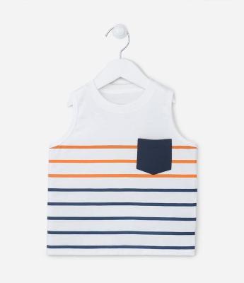 Regata Infantil com Estampa de Listras e Bolsinho Frontal - Tam 1 a 5 Anos