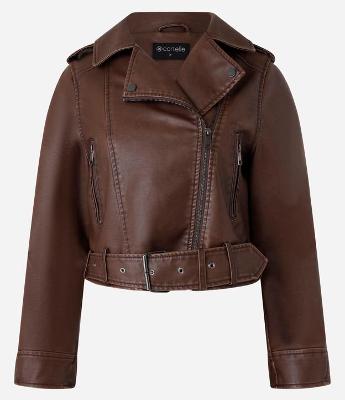 Jaqueta Biker em Material Sintético com Fivela na Barra