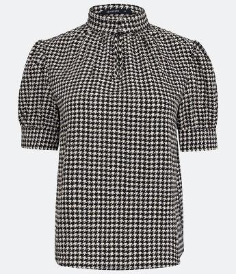 Blusa com Manga Bufante e Estampa Pied-de-poule