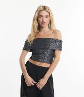 Blusa Cropped Ombro a Ombro em Meia Malha - 1