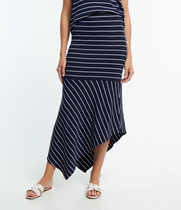 Saia Midi em Ribana com Babado Assimétrico e Estampa Listrada - 3