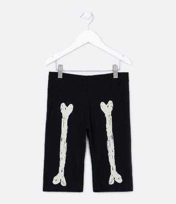 Bermuda Ciclista Infantil Estampa Esqueleto - Tam 5 a 14 Anos