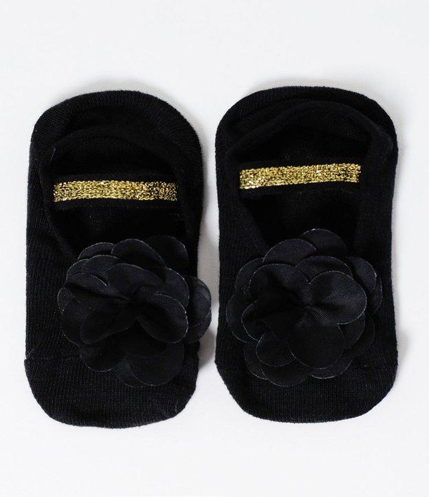 Meia Sapatilha Infantil com Flôr Aplicada e Antiderrapante - Tam 0 a 12 Meses - 1