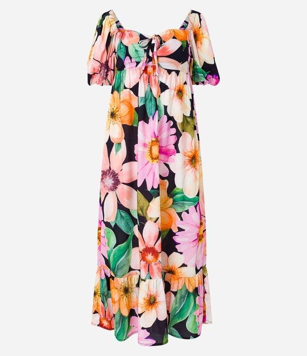 Vestido Midi Manga Bufante em Viscose com Flores Estampadas - 2