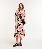 Vestido Midi Manga Bufante em Viscose com Flores Estampadas - 3