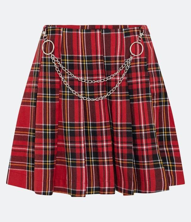 Saia Curta Plissada em Alfaiataria Xadrez com Correntes - 1