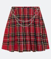 Saia Curta Plissada em Alfaiataria Xadrez com Correntes - 1