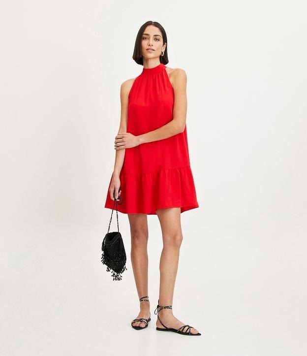 Vestido Airflow Sem Manga com Gola Alta e Franzido - 1