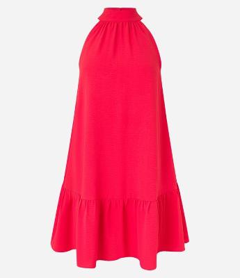 Vestido Airflow Sem Manga com Gola Alta e Franzido