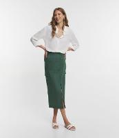 Saia New Midi Cargo em Linho com Bolsos Laterais - 1