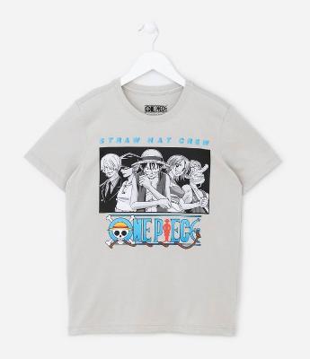 Camiseta Infantil em Meia Malha com Estampa One Piece - Tam 5 a 14 Anos