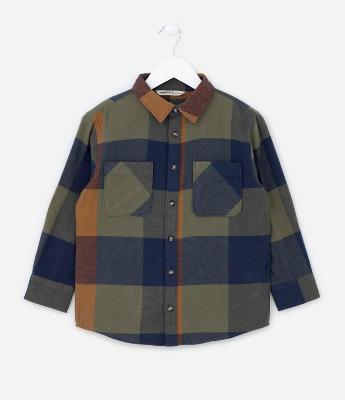 Camisa Flanela Infantil com Estampa Xadrez - Tam 5 a 14 anos