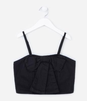 Blusa Cropped Infantil com Laço Frontal e Recortes - Tam 5 a 14 Anos
