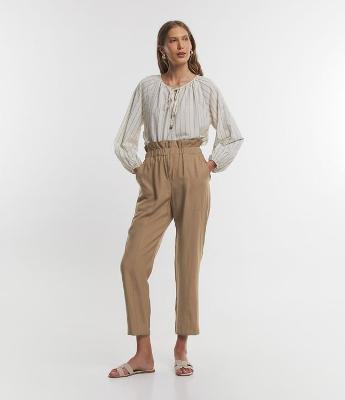 Calça em Viscose com Zíper Frontal e Cós Elástico