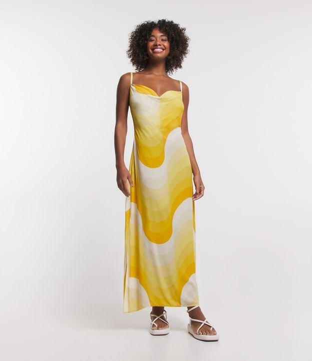 Vestido New Midi em Viscose com Decote Degagê e Estampa Ondas - 1