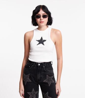 Blusa sem Manga em Meia Malha e Silk de Estrela