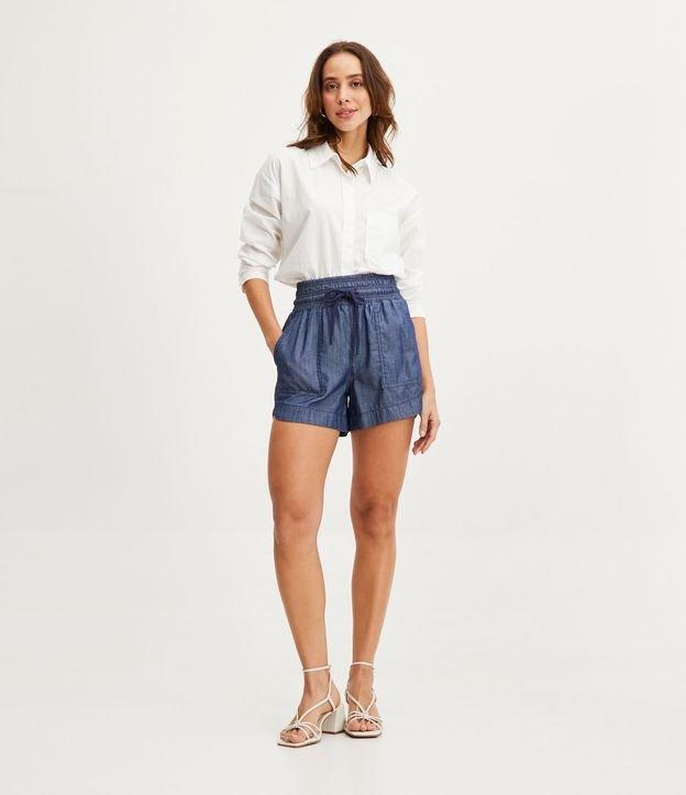 Short Runner em Jeans com Elástico Largo na Cintura - 1