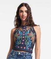 Blusa sem Manga em Ribana com Estampa de Coqueiros - 1