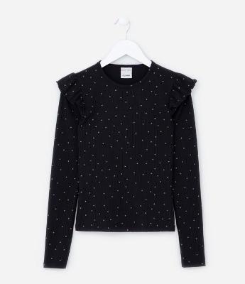 Blusa Infantil Canelada com Babados - Tam 5 A 14 Anos