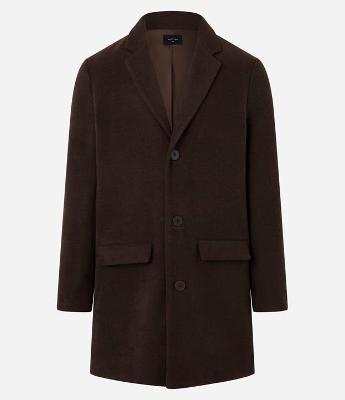 Casaco Alongado em Polivelour com Botões e Bolsos