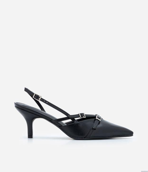 Sapato Scarpin Slingback com Fivelas e Bico Fino - 1