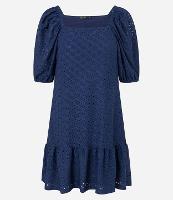 Vestido Curto em Laise com Manga Bufante e Babado na Barra - 1