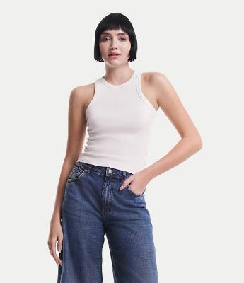 Blusa Regata Básica em Ribana com Leve Textura