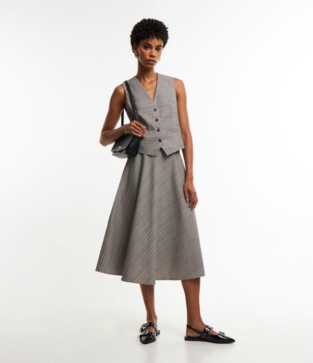 Saia Midi Evasê com Cós Alfaiatado e Zíper Lateral - 1