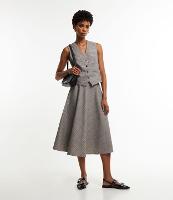 Saia Midi Evasê com Cós Alfaiatado e Zíper Lateral - 1