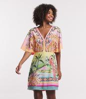 Vestido Curto em Viscose com Estampa Tropical e Mangas Amplas - 1