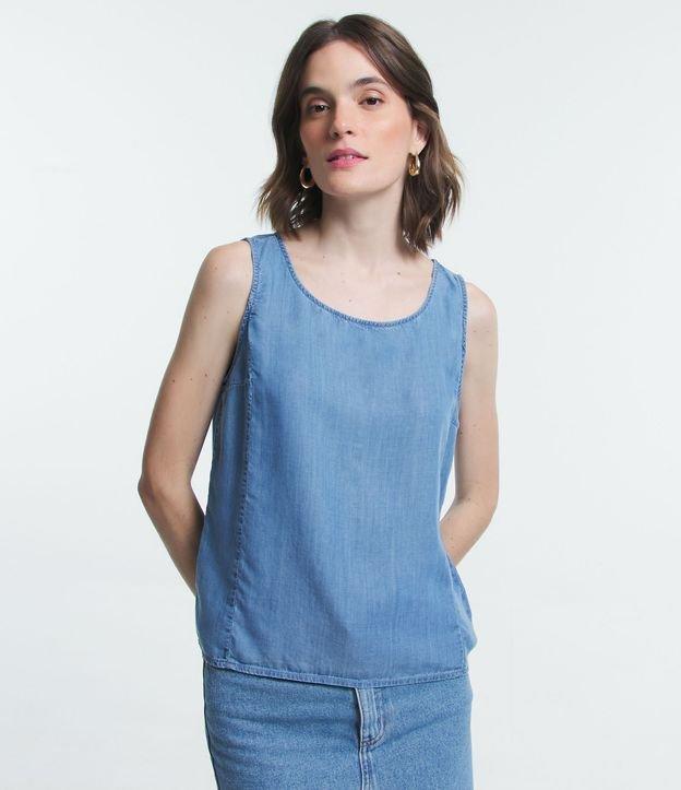 Blusa Sem Manga em Jeans com Decote U - 1