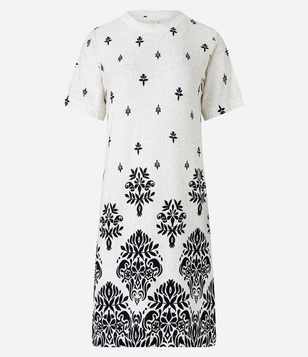 Vestido T-Shirt Curto em Viscose com Flores Etampadas - 2