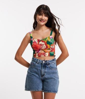 Blusa de Alça em Viscose com Estampa Floral e Lastex nas Costas