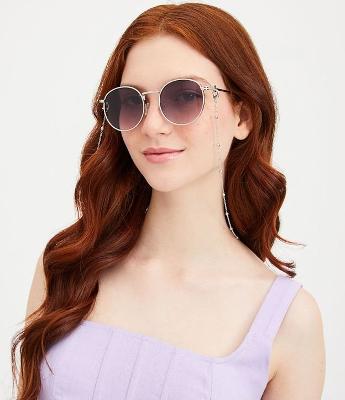 Óculos de Sol Redondo com Lentes Degrade e Corrente