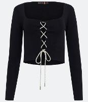 Blusa em Tricô com Manga Longa e Amarração em Strass - 2