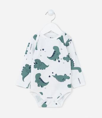 Body Longo Infantil com Estampa de Dinossauros - Tam RN a 24 meses