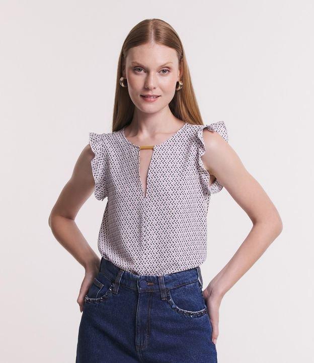 Blusa Sem Manga em Crepe com Babado na Cava e Estampa Geométrica - 1