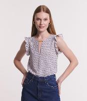 Blusa Sem Manga em Crepe com Babado na Cava e Estampa Geométrica - 1