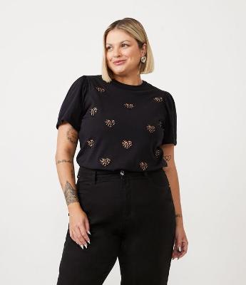 Blusa Manga Bufante e Estampa de Coração Curve & Plus Size