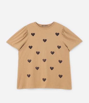 Blusa Manga Bufante e Estampa de Coração Curve & Plus Size