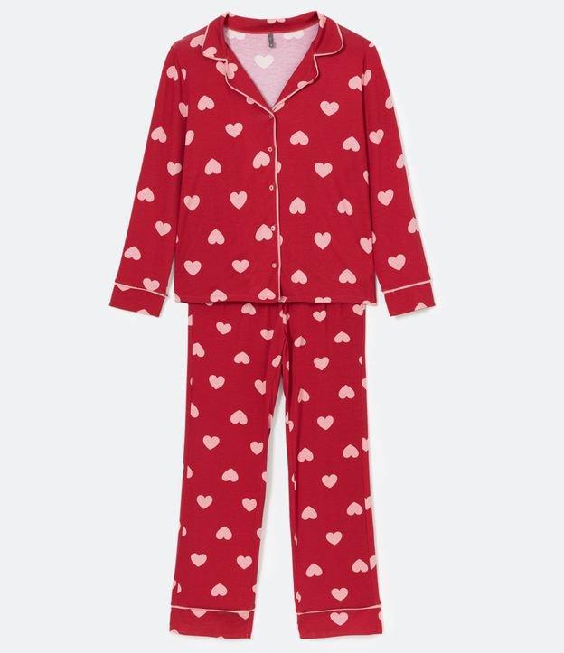 Pijama Americano Longo em Viscose com Estampa de Corações - 2